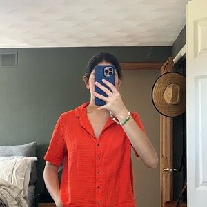 Old Navy Bright Red Button-Down Shirt